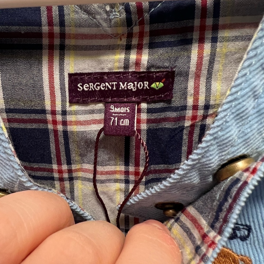 NEW Sergent Major | Blue Corduroy Overalls Plaid Trim Sz‎ 9M - Picture 2 of 3